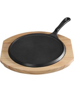 Patelnia żeliwna z podstawą drewnianą, rant niski, Ø 255 mm