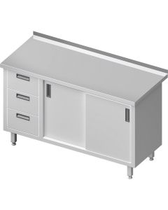Stół przyścienny z blokiem 3 szuflad (L) i szafką drzwi suwane