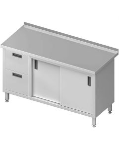 Stół przyścienny z blokiem 2 szuflad (L) - drzwi suwane
