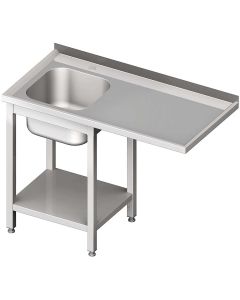 Stół nierdzewny ze zlewem jednokomorowym (L) z miejscem na lodówkę lub zmywarkę