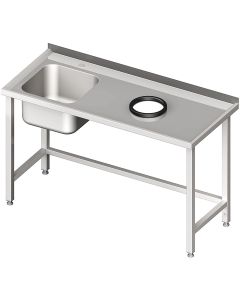 Stół ze zlewem i otworem na odpadki (L) bez półki - spawany