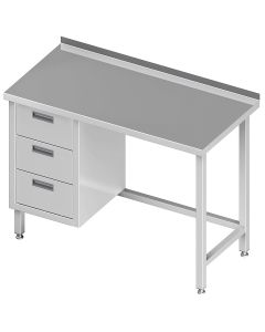 Stół nierdzewny przyścienny z blokiem 3 szuflad (L)