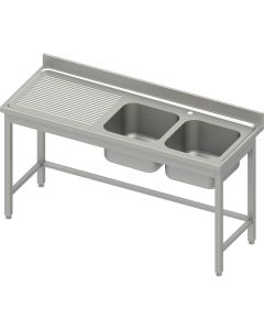 Stół nierdzewny ze zlewem dwukomorowym (P) rant puszkowy bez półki