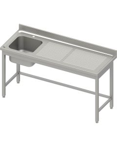 Stół nierdzewny ze zlewem jednokomorowym (L) i ociekaczem bez półki - rant puszkowy