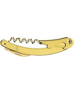 Otwieracz, korkociąg kelnerski, złoty, zakrzywiony, 3-funkcyjny