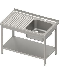 Stół stalowy z półką ze zlewem 1-komorowym prawym, skręcany, blat tłoczony,1000x600x850 mm