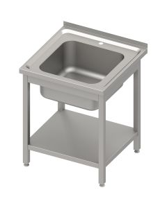 Stół stalowy z półką ze zlewem 1-komorowym, spawany, blat tłoczony, 600x600x850 mm