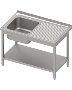 Stół stalowy z półką ze zlewem 1-komorowym lewym, spawany, blat tłoczony, 1000x600x850 mm