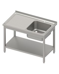 Stół stalowy z półką ze zlewem 1-komorowym prawym, spawany, blat tłoczony, 1000x600x850 mm