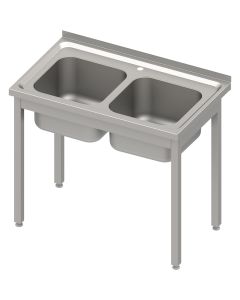 Stół stalowy bez półki ze zlewem 2-komorowym, skręcany, blat tłoczony, 1000x600x850 mm