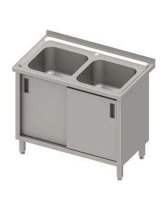 Stół ze zlewem 2-kom.,drzwi suwane blat tłoczony, 1000x600x850 mm