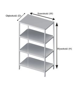 Regał magazynowy - półki pełne, nogi - profil 30x30